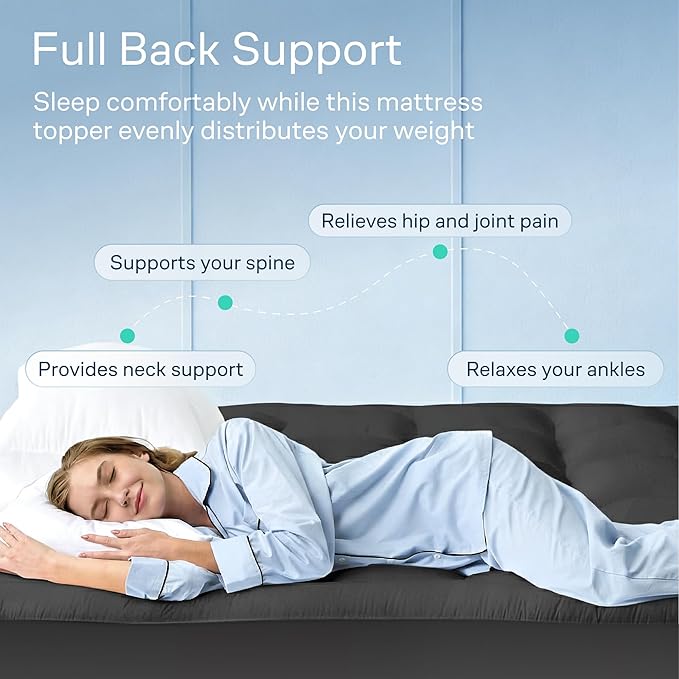 Niagara Sleep Solution Cloud-Like King Mattress Topper - 100% Cotton Top Mattress Pad for Back Pain Relief - Breathable & Naturally Cooling for Hot Sleepers, Dark Gray