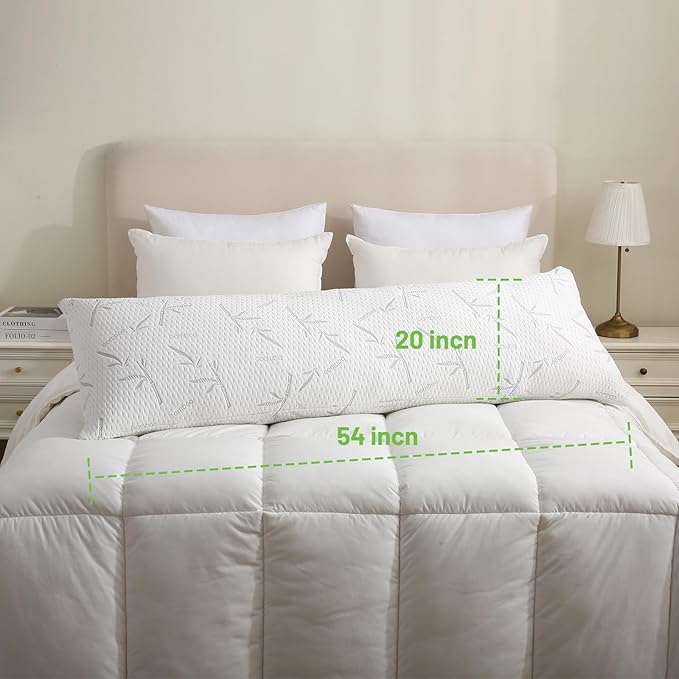 Primesoft Full Body Pillow with Removable Pillowcase for Adults,（Memory Foam Filling）（Long Pillow for Side Sleepers） （Fluffy and Firm）（Adjustable Filling）（20×54 Inch，White）