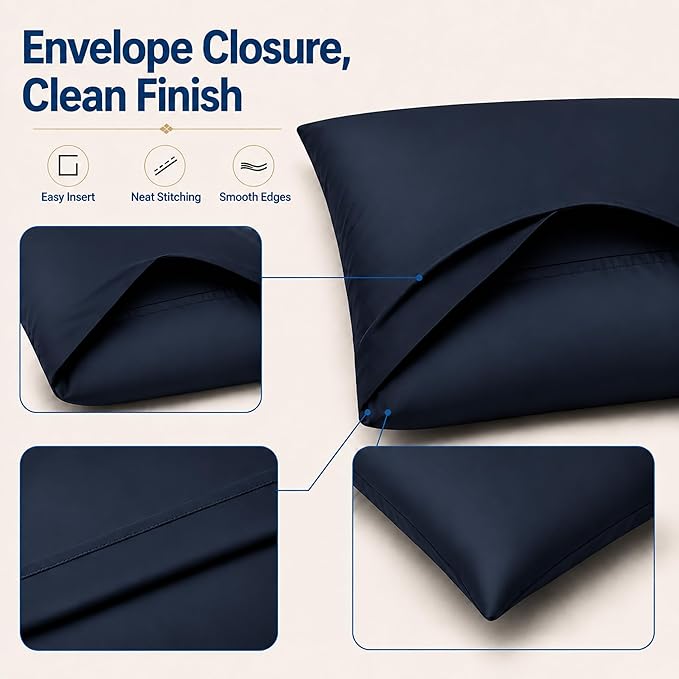 ZPECC Pillow Cases Queen Size Set of 12, 20x30 Envelope Closure Pillowcases, Soft Plain Brushed Microfiber Covers Hypoallergenic Breathable, Navy