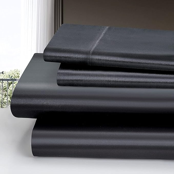 Homiest 3pcs Satin Sheets Set Luxury Silky Satin Bedding Set with Deep Pocket, 1 Fitted Sheet + 1 Flat Sheet + 1 Pillowcase (Twin XL Size, Black)