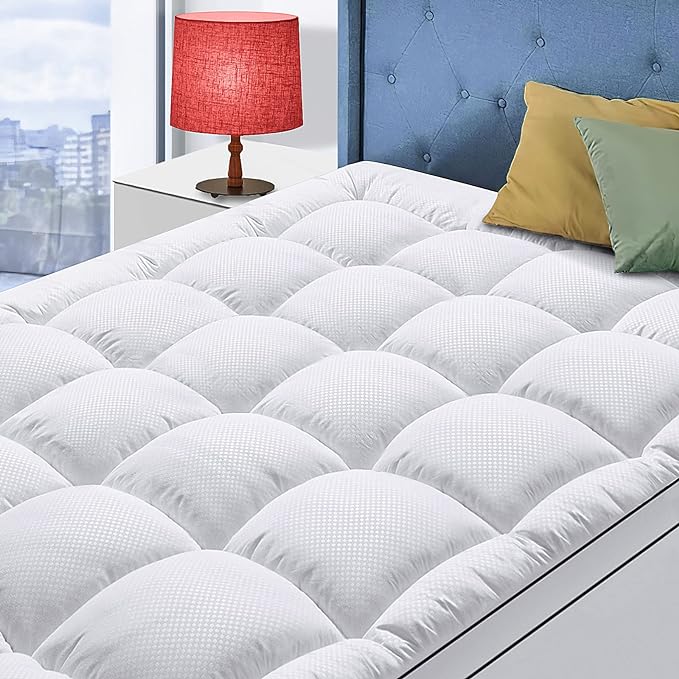 Twin Size Mattress Topper for Back Pain, Cooling Extra Thick Mattress Pad Cover with 8-21 inch Deep Pocket, Plush Pillow Top Mattress Topper Overfilled with Down Alternative, Twin Size, White