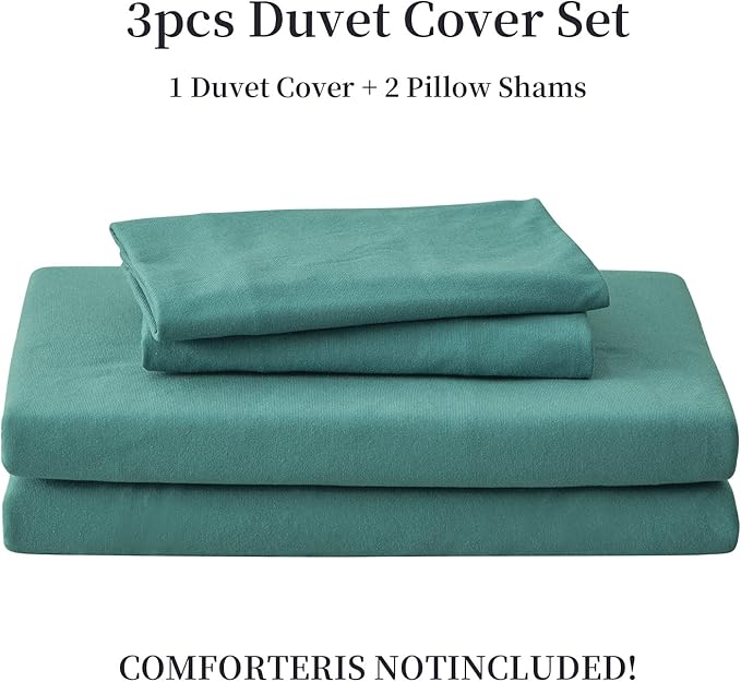 PURE ERA Jersey Knit Duvet Cover Set 100% T-Shirt Cotton Super Soft Comfy 3pc Bedding Set with Zipper Closure (Solid Teal Green, King)