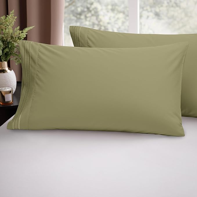 Elegant Comfort Luxury Ultra-Soft 2-Piece Pillowcase Set - 1500 Premium Hotel Quality Microfiber Double Brushed - Wrinkle Resistant, Standard/Queen, Sage/Green