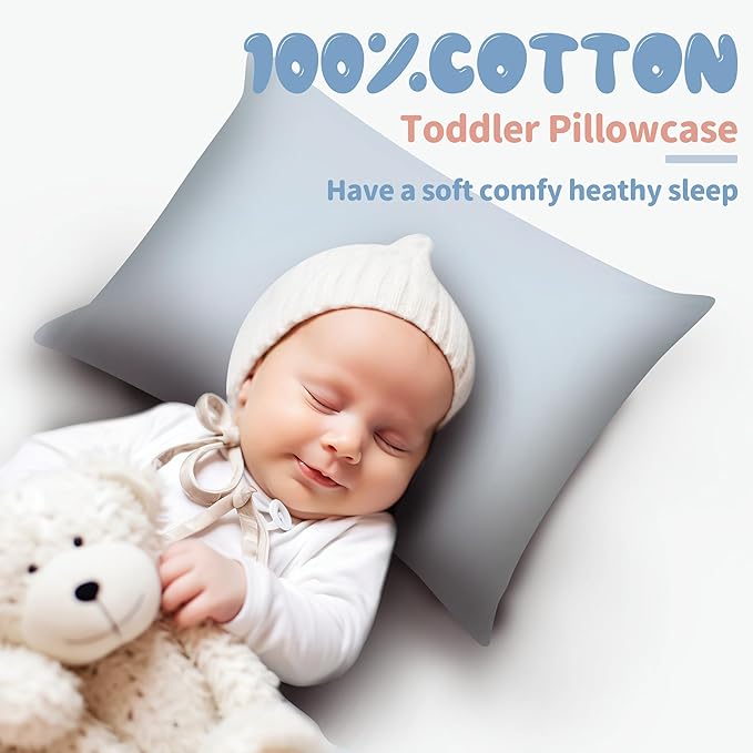 100% Egyptian Cotton Toddler Pillowcases Set of 2, 400 Thread Count Sateen Weave Small Pillow Protectors, Super Soft Breathable Zippered Pillow Covers 13x18 Inches (Gray, Toddler)