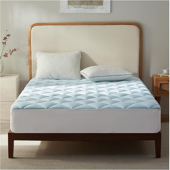 SureFit Queen Size Memory Foam Mattress Topper, Cooling Gel-Infused Mattress Pad, Breathable Ventilated Design, Fits Mattresses 8-20” Deep, Medium Plush Comfort,Cooling for Hot Sleepers