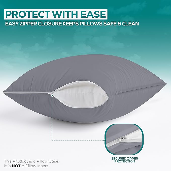 Utopia Bedding Premium 100% Waterproof Pillow Protectors with Zipper King Size (Set of 2), Bed Bug and Dust Mite Proof Zippered Pillow Covers, Pillow Encasement Cases, Gray