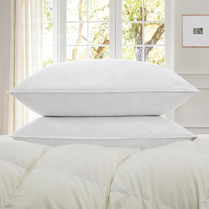 SNUG&COZY Grey Goose Feather Down Pillow for Sleeping(2 Pack)- King Size(20IN×36IN), Goose Feather&Down Filling, 100% Down Proof, Machine Wash, White
