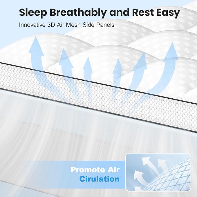 California King Size Dual Layer 4 Inch Memory Foam Mattress Topper, 2 Inch Gel Memory Foam and 2 Inch Pillow Top Mattress Pad Cover, Thick Soft Bed Topper Medium Support for Back Pain, White