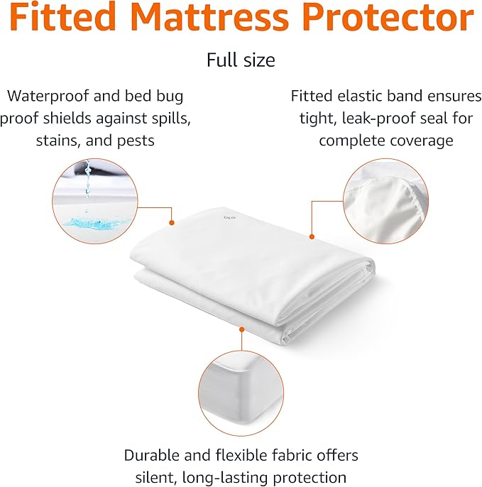 Amazon Basics Waterproof Mattress Protector, Full Size, 18-Inch Deep Pocket, White