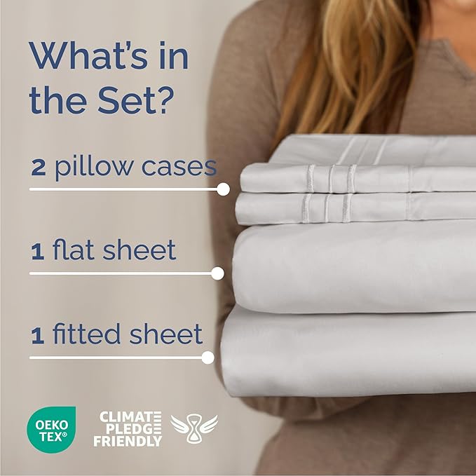 Cal King Size 4 Piece Sheet Set - Comfy Breathable & Cooling Sheets - Hotel Luxury Bed Sheets for Women & Men - Deep Pockets, Easy-Fit, Soft & Wrinkle Free Sheets - French Grey Oeko-Tex Bed Sheet Set