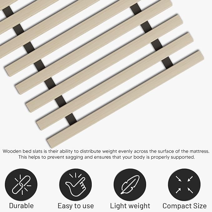 Greaton, 1-Inch Extra Heavy Duty Horizontal Wooden Bunkie Board/Bed Slats, 78" x 60.5", Beige