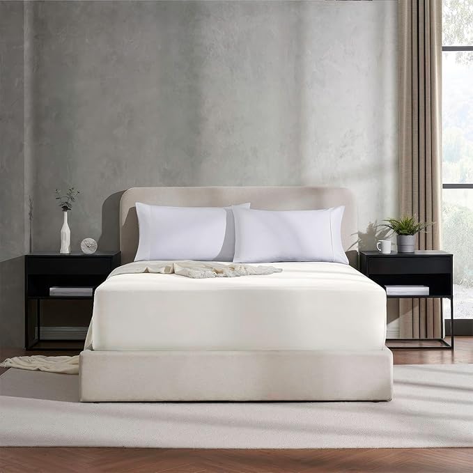 Nestl Off White Extra Deep Pocket Twin XL Fitted Sheet, Luxury XL Twin Fitted Sheet Only Easily Fits 18 to 24 Inch Mattress, Super Soft, Wrinkle-Free, and Breathable Bed Sheets with Corner Straps