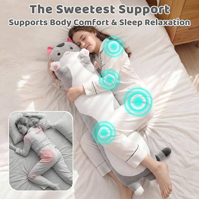 Mewaii Long Cat Plush 5 Sizes, 120% Extra Filling Giant Plushness Kids Body Pillow, Kawaii Cute Grey Cat Stuffed Animals Plushies, Big Long Body Pillow Cat Plush Gift for Girls 36”