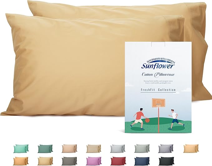 Sunflower King Pillowcases Set of 2, 100% Cotton King Size Pillow Cases 2, 20×40 inches Butterum, Soft and Breathable