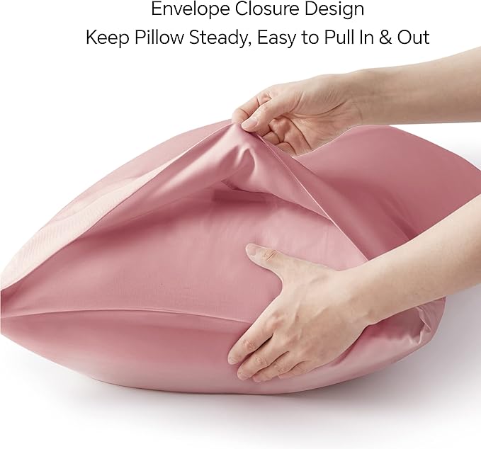BEDELITE Pillow Cases Standard Size Set of 2, Rayon Derived from Bamboo, Cooling Pillow Cases for Hot Sleepers & Night Sweats, Breathable and Silky Soft Envelope Pillowcases(Rose Pink, 20"x26")