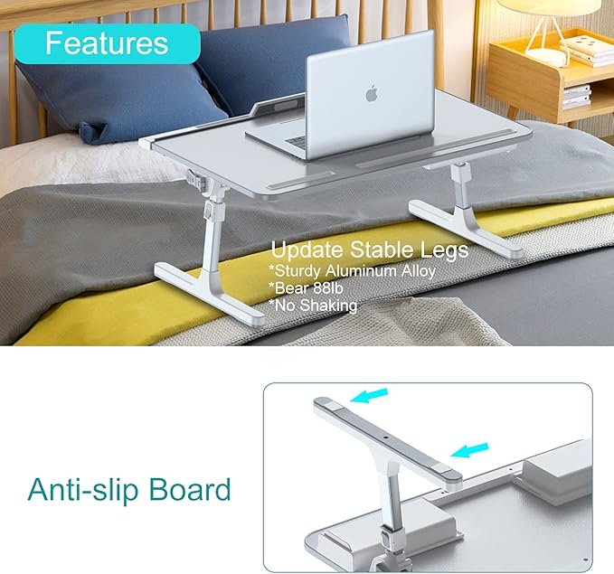 KLEAR Laptop Bed Desk with Adjustable Heights and Angles, Upgraded-Sturdy Foldable Laptop Lap Desk for Bed/Sofa/Couch/Floor, Lap Tablet Desk (NO Drawer, Grey)
