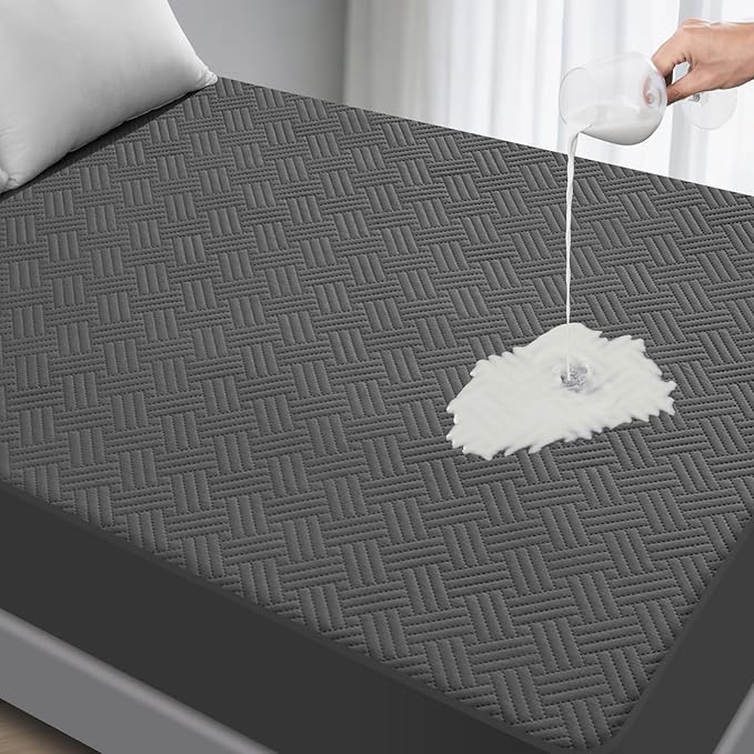 GOPOONY Waterproof Mattress Protector King Size - Breathable, Noiseless, Ultra-Soft Bed Cover, Mattress Pad Cover with Deep Stretchable Pockets 8"-21" (Gray)