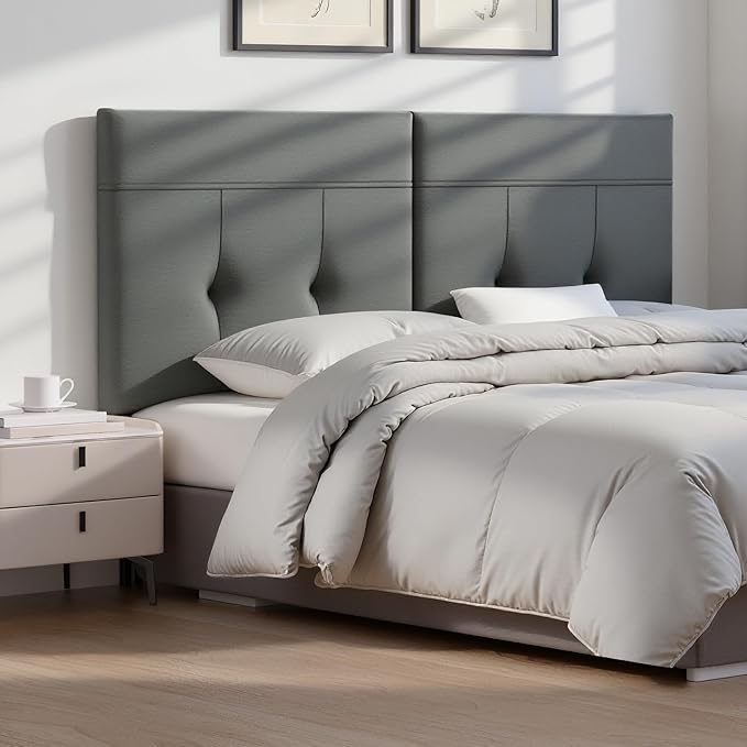 Queen Headboard Only with Adjustable Metal Legs, Faux Leather Upholstered Headboard Queen Size, Modern Stylish Headboard with Sunken Dot Design, Sturdy Bed Headboard for Bedroom, Gray
