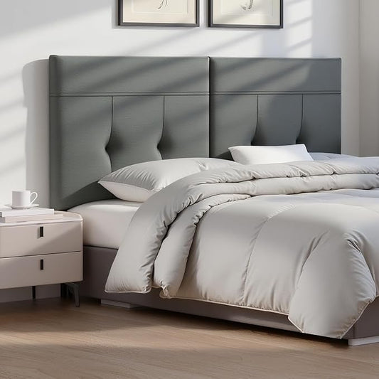 Queen Headboard Only with Adjustable Metal Legs, Faux Leather Upholstered Headboard Queen Size, Modern Stylish Headboard with Sunken Dot Design, Sturdy Bed Headboard for Bedroom, Gray