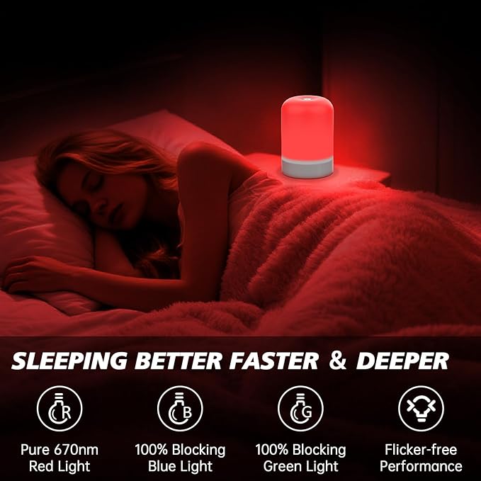 Red Light Therapy for Sleep, Red Night Light, Touch Dimmable-670NM Light Lamp for Adults & Kids, Night Lights with 670nm for Stress Relief Relaxation Travel Meditation and Yoga