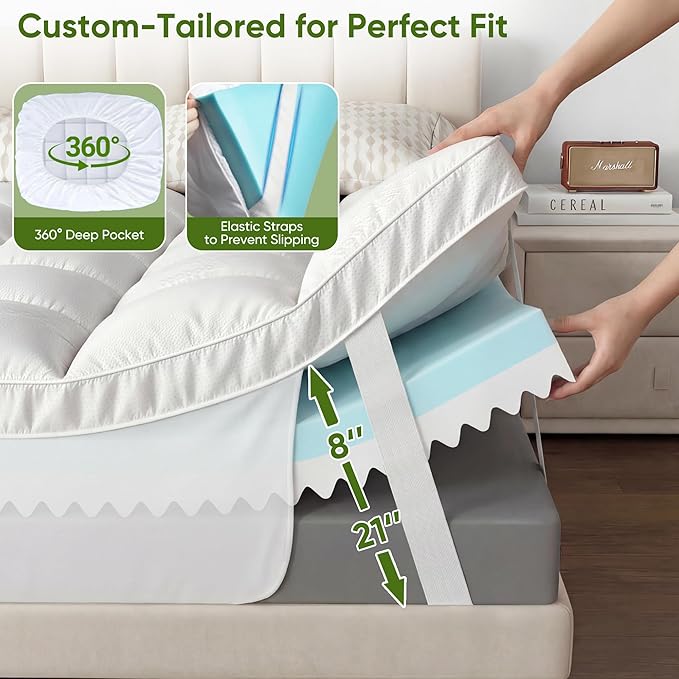 5 Inch Full Size Mattress Topper,Memory Foam Mattress Toppers -2.5" Cooling Gel Foam Mattress Pad+2.5" 1500GSM Thick Bamboo Pillow Top with 2X Soft and Supportive for Back Pain Relief,75 * 54 * 5in