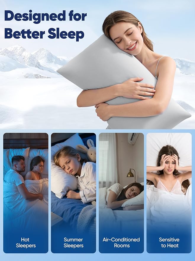 Avolare Cooling Pillow Cases Queen Size Set of 2,Arc-Chill 3.0 Cool Pillowcases for Hot Sleepers(Q-Max>0.5),Breathable&Stretchy Fabric,Softer Than Silk,Zipper Pillow Cases,Grey