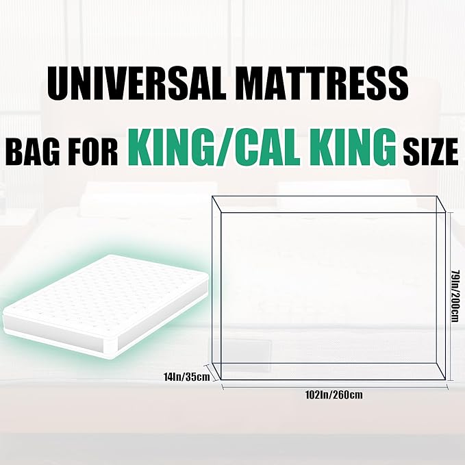 King Size Mattress Bag for Moving and Storage - 5 Mil Heavy Duty, Plastic Waterproof Mattress Cover, Reusable, Tearproof