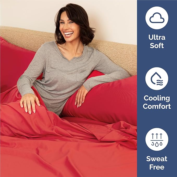 Split King 7 Piece Sheet Set - Comfy, Breathable & Cooling - Hotel Luxury Bedding for Women, Men, Kids, Teens & Children - 1 Flat & 2 Fitted Sheets & 4 Pillowcases w/ Deep Pockets - Wrinkle Free - Red