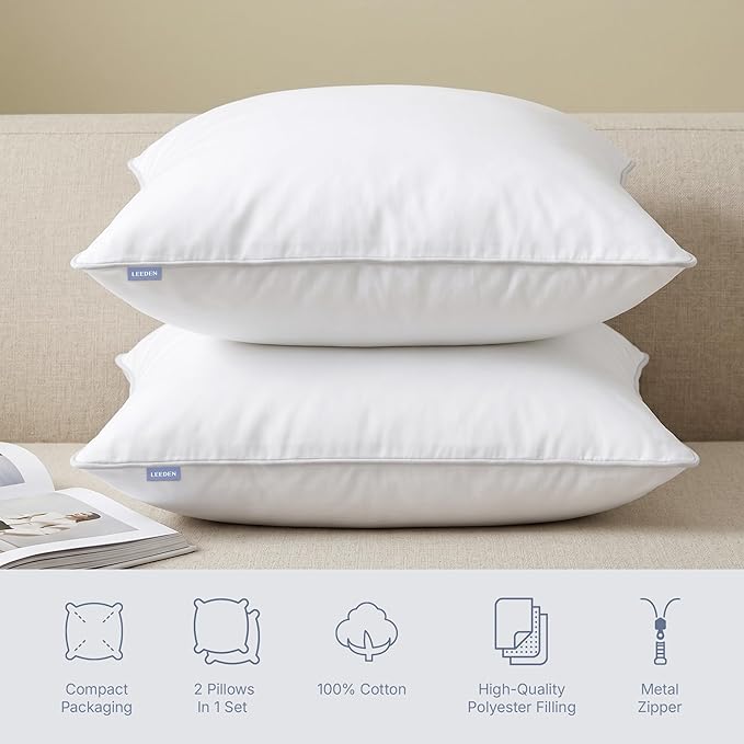 Leeden 24 x 24 Pillow Inserts (Set of 2) - Throw Pillow Inserts with 100% Cotton Cover - 24 Inch Square Decorative Pillows for Sofa, Couch, Bed and Home Decor