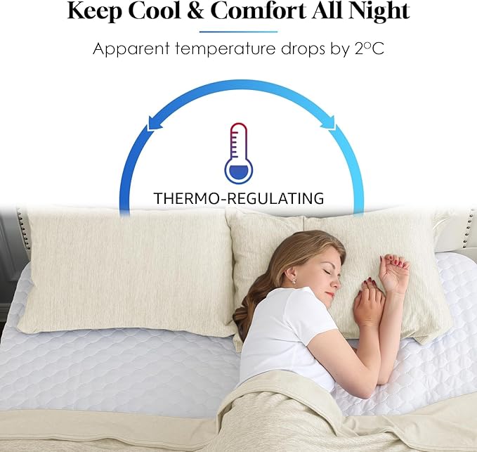 CHOSHOME Cooling Pillow Cases Zipper Pillow Covers Q-Max > 0.45 Zippered Pillowcases for Hot Sleepers, Soft, Breathable, Skin-Friendly, 2 Pack (Standard, 20"x26", Beige)