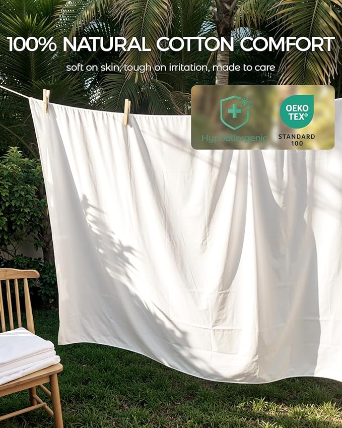 FAUNNA 100% Cotton Mattress Encasement, Bed Bug and Dust Mite Proof Mattress Protector Hypoallergenic & Antibacterial Protection, Noiseless Zippered Six-Sided Mattress Cover (Full 12" Deep)