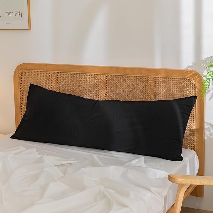 BESTOUCH 100% Washed Cotton Pillowcase for Hair and Skin Linen Feel Soft Comfortable Breathable 1 Pcs Pillow Case with Envelope Closure Solid Deep Dark Black Body 20x54 Inches
