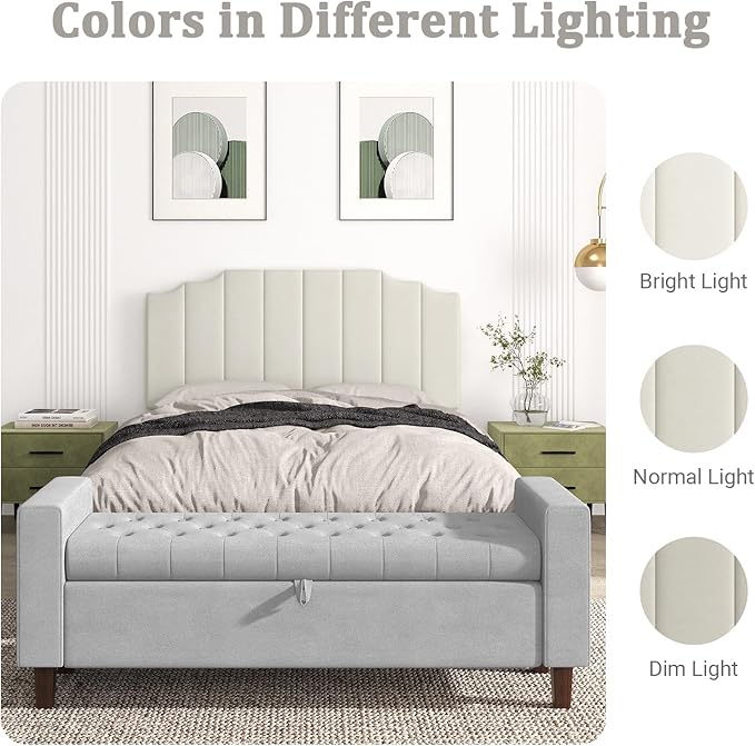 Befurtori Queen Size Headboard Only, Velvet Wall Mounted Headboard Queen/Full Size for Adjustable Bed, Modern Vertical Channel Design with Curved Tufted Upholstered Head Board, Cream
