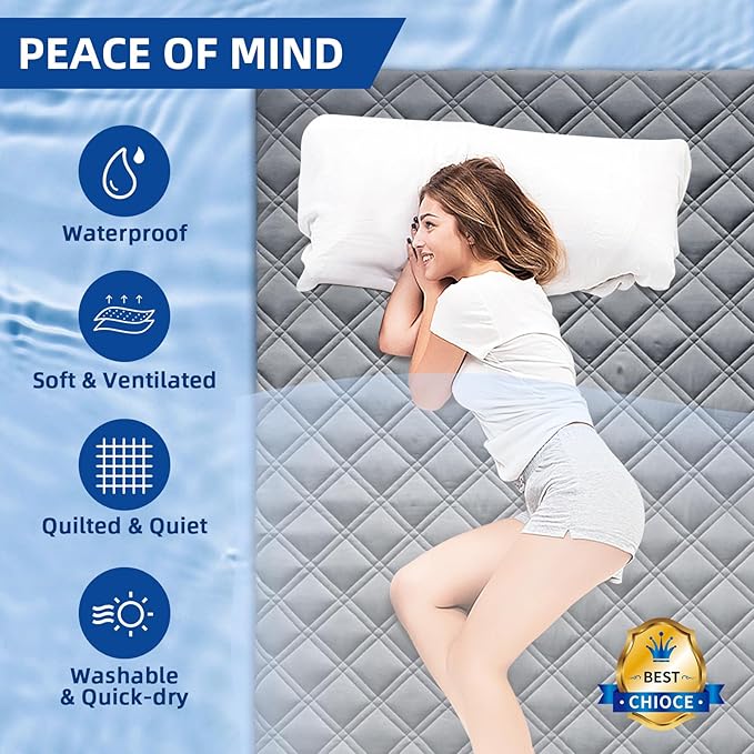 MEELUS King Mattress Protector, Breathable Waterproof Mattress Pad Cover Fitted Deep Pocket 8"-21", Soft Noiseless Mattress Cover Washable Cooling Padded for Home Hotel Bedroom, Gray