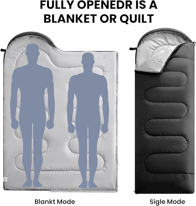 FARLAND Sleeping Bags for Adults, 3 Season Warm & Cool Weather, Lightweight Camping Sleeping Bag for Kids Family Camping Essentials with Compression Sack for Hiking
