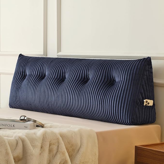 Z-hom Large Headboard Pillow Queen, NO ROLL Pillow, Wedge Pillow Headboard for Sitting Up in Bed, Backrest Support Triangular Cushion for Reading, Gap Pillow w/Removable Washable Cover,Blue