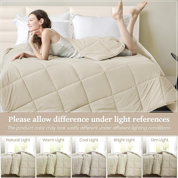 Homelike Moment Twin Comforter Duvet Insert - Beige Down Alternative Bed Comforter Twin Size, Lightweight Bedding Comforters Quilted Soft All Season Beige