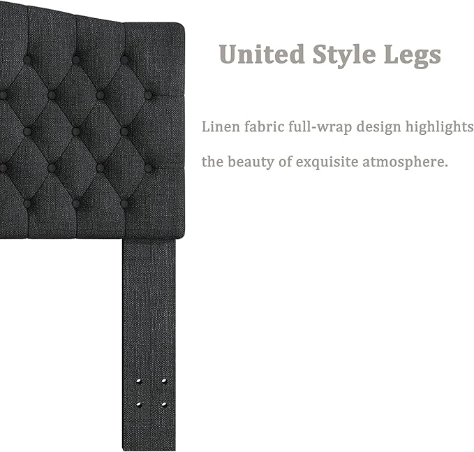 Befurtori Queen Headboard Only, Upholstered Headboard for Adjustable Bed Linen Tufted Queen/Full Size Wall Mounted Head Board with Solid Wood Legs Head Board, Dark Gray