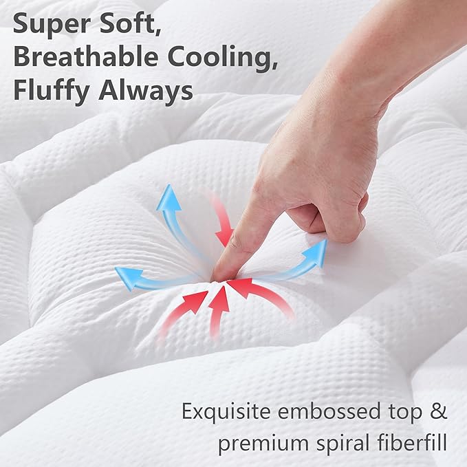 ELVEN HOME King Size Mattress Pad Waterproof, Cooling Mattress Topper Noiseless, Leak Proof Mattress Protector Deep Pocket Washable, Quilted Fitted Soft King Mattress Pad Cover (78x80 inch, White)