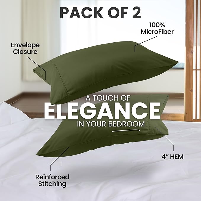Utopia Bedding Queen Pillow Cases - 2 Pack - Envelope Closure - Soft Brushed Microfiber Fabric - Shrinkage and Fade Resistant Pillow Covers Queen Size 20 X 30 Inches (Queen, Olive)