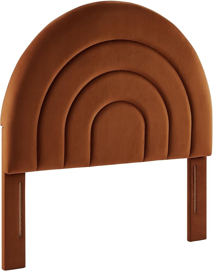 Modway Solana Soft Arch Shaped Round Twin Headboard in Rust – Upholstered Headboard – Stain-Resistant Performance Velvet Headboard for Twin Beds