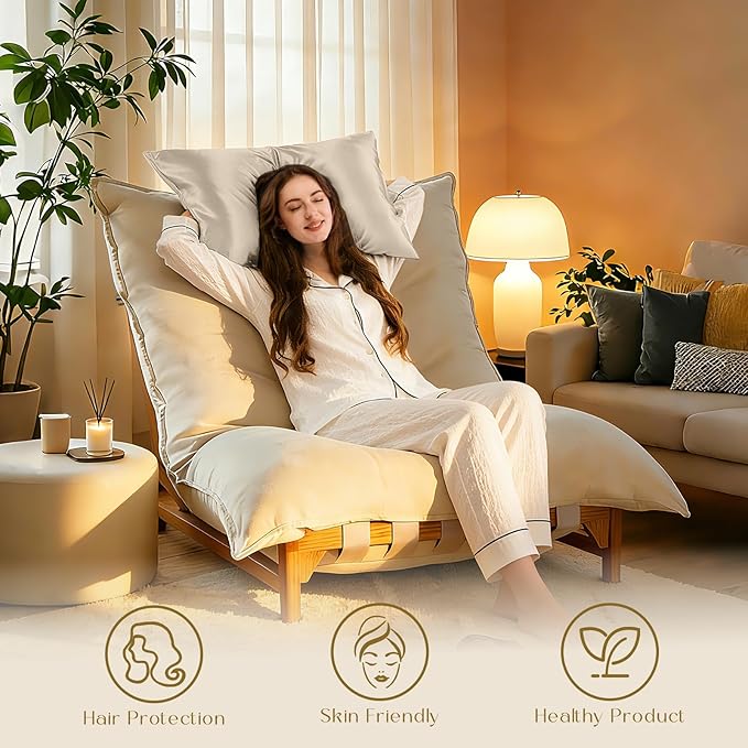 ZIMASILK 100% Pure Mulberry Silk Pillowcase for Hair and Skin Health,Soft and Smooth,Both Sides Premium Grade 6A Silk,600 Thread Count,with Hidden Zipper,1pc (King 20''x40'', Beige)