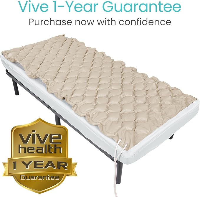 Vive Alternating Air Pressure Mattress Pad Replacement - The Original Bed Sore Prevention Solution - Hospital & Home Mattress Topper - Includes Waterproof Inflatable Ulcer Cushion Pad, Heat Resistant