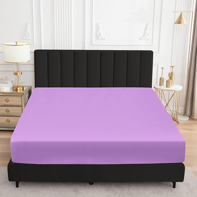 Sufdari Mattress Protector,Waterproof Mattress Cover Queen,18" Deep Pocket Mattress Protector,Fitted Sheet Style with Elastic Rubber Band,Washable and Easy Care-Purple,Queen