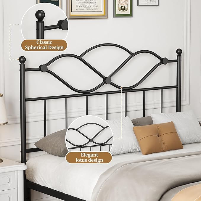 Elephance Queen Size Headboard Only,Vintage Platform Headboard for Queen Size Bed Frame Country Style, Height Adjustable,Sturdy and Stable, Easy Assembly, Sand Black