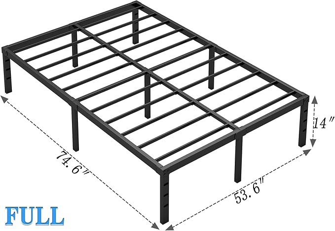 NEW JETO Metal Bed Frame,Full Size Bed Frame with Storage Space,Heavy Duty Sturdy Mattress Foundation,Easy Assembly,No Box Spring Needed, Black,14 Inch,Full