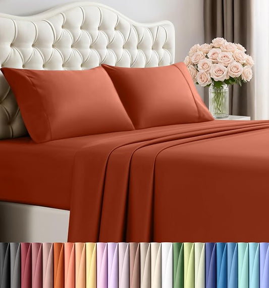 Utopia Bedding California King Size Sheet Set – 4 Piece Bed Sheets, Soft and Breathable Microfiber, Includes 1 Fitted Sheet, 1 Flat Sheet and 2 Pillowcases – OekoTex (Orange)