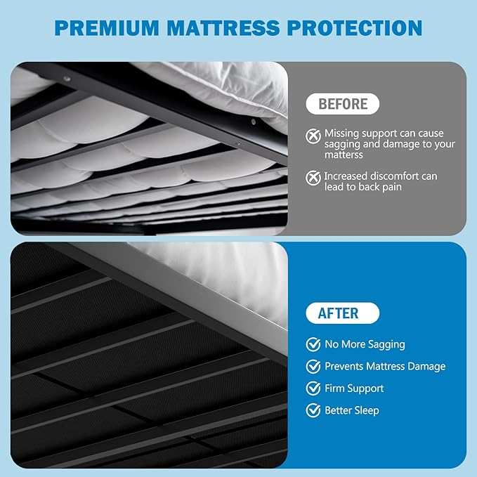 Bunkie Board Queen Size (60x80''), Heavy Duty 10mm Bed Boards for Slatted Frame, Sleeper Sofa Support Board to Stop Sagging Mattress, Breathable, Noise Minimizing, Moisture Resistant, Black