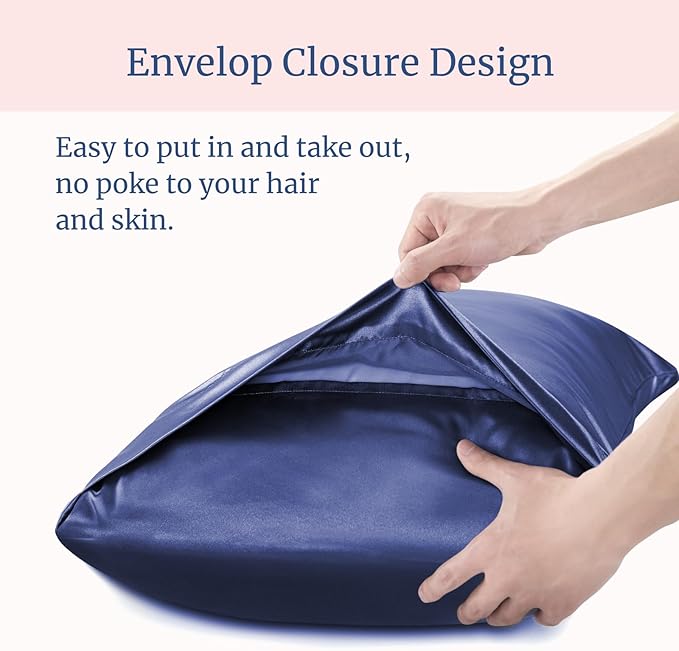 BEDELITE Satin Pillowcase for Hair and Skin, Super Soft Similar to Silk Pillow Cases 4 Pack with Envelope Closure, Cooling Pillowcases for Women Men (20"x26" Standard Size, Navy)