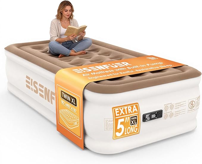 Air Mattress Twin XL (Extra Long) with Built-in Pump – 18" Raised Inflatable Bed with High Speed Built-in Pump, colchón inflable, Carry Bag, Cozy Guest Air Bed for Sleepovers, Glamping, Moving